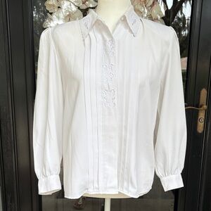Vintage Christie & Jill Petite Elegant White Long Sleeve Blouse
